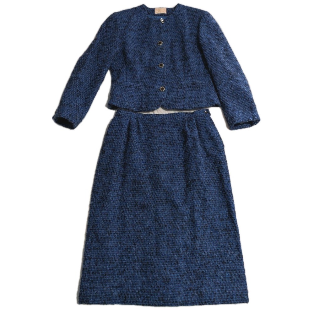 Vintage Pendleton Wool Skirt Suit Set Women's Skirt 12 Jacket 10‎ Blue Tweed USA